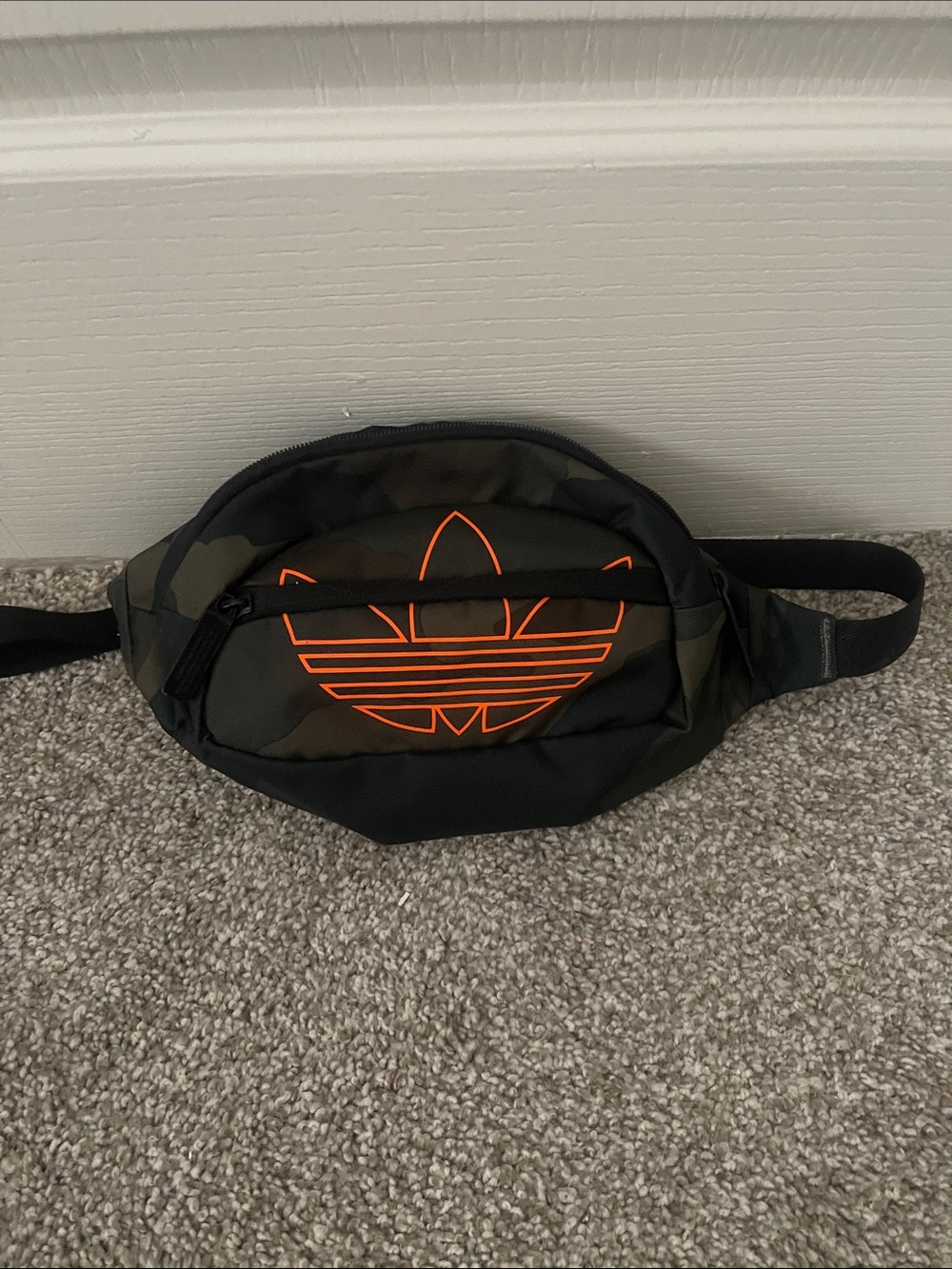 adidas Black & Olive Camo Waist Bag Fanny Pack with Orange Trefoil